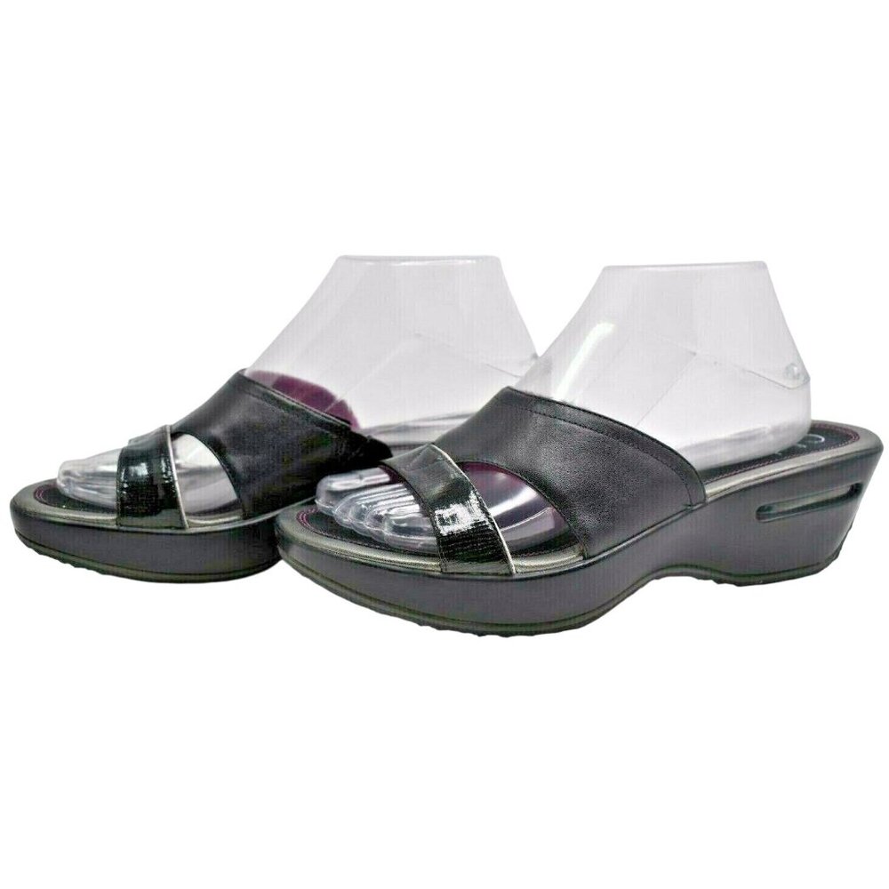 Vintage 90s Cole Haan Black Leather Platform Slide Sandals, Size 9.5 B